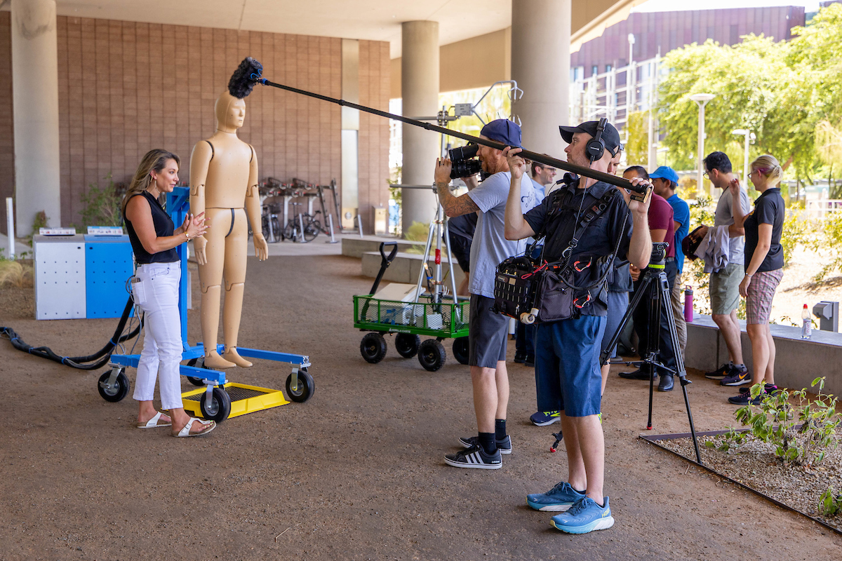 ANDI robot being filmed during a Good Morning America segment.