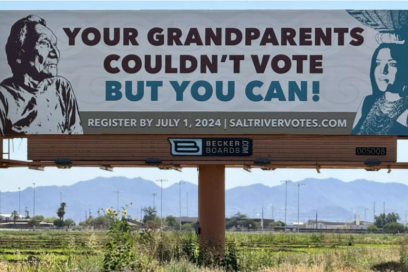 A Billboard saying "Your Grandparents couldn't vote buy you can!"