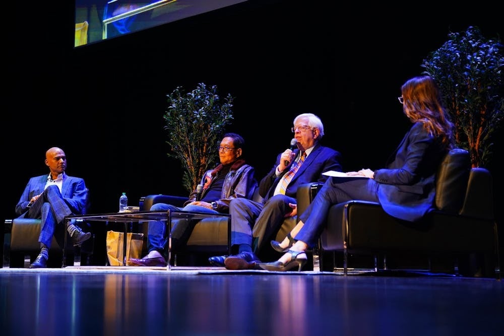 Dennis Prager, conservative media personality and co-founder of PragerU, speaks at the Health, Wealth and Happiness event with Dr. Radha Gopalan, Robert Kiyosaki and moderator Ann Atkinson at the Gammage Threater on Wednesday, Feb. 8, 2023, in Tempe.