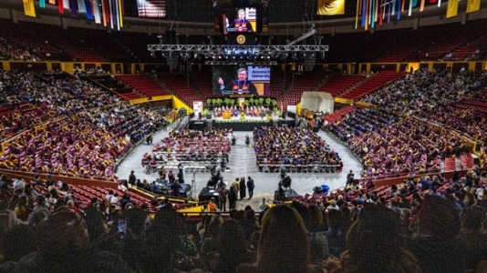 Over head view of a graduation ceremony at ASU